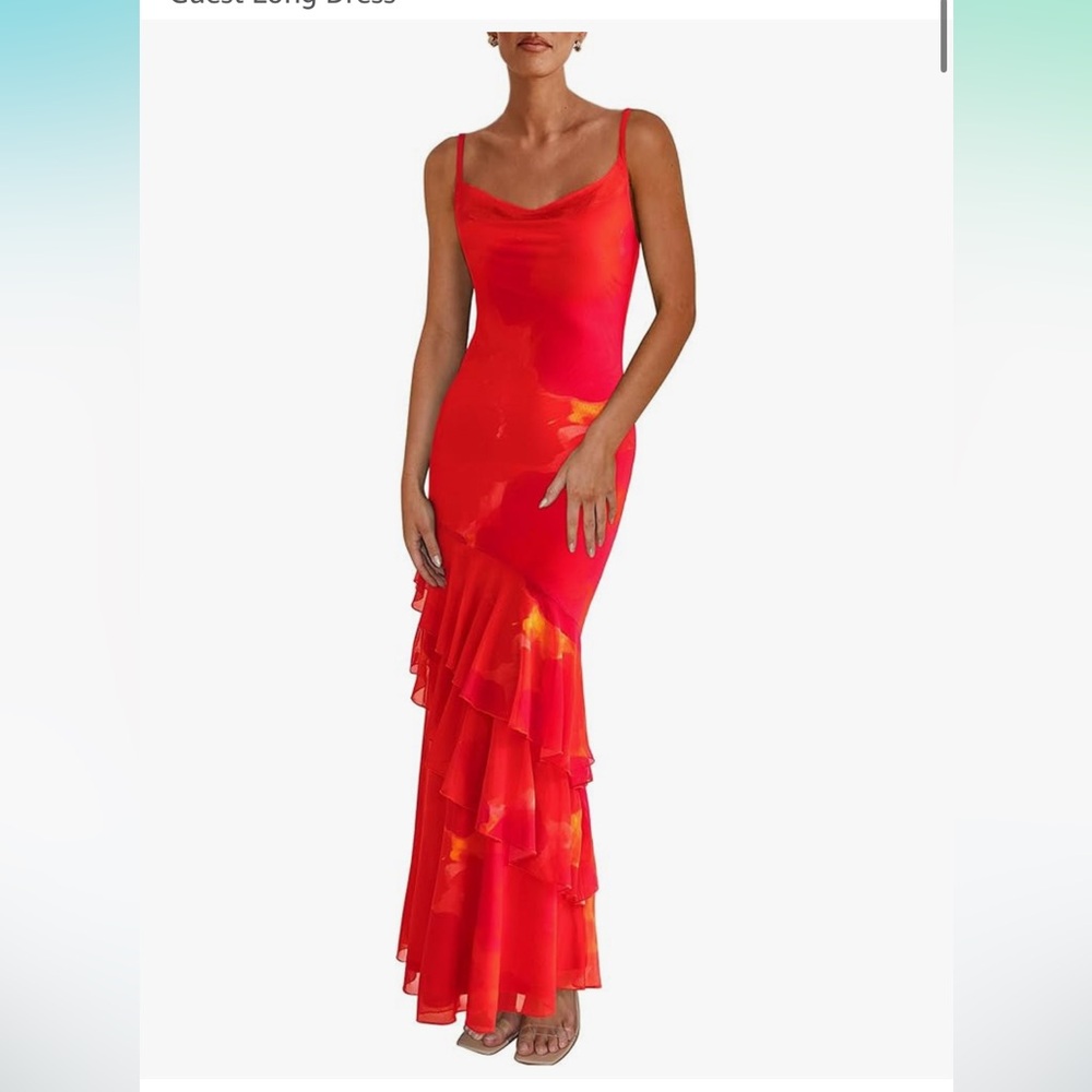 Elegant Red Ruffle-Tier Maxi Dress